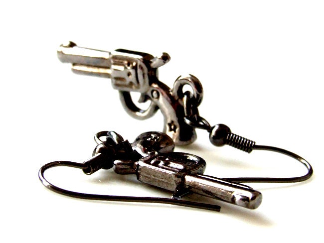 Skyfall Bang Bang Earrings - Black Guns Earrings - Steampunk Jewelry
