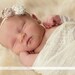 Baby headband, newborn headband, photography prop. Anne - vintage taupe and cream rosette petite on skinny headband