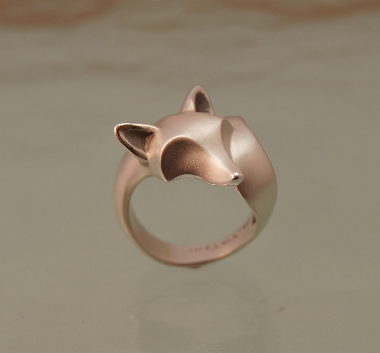 fox ring. sterling silver. satin finish with polished ears / nose/ tail tip