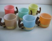 50's Siesta Ware, Vintage Tiki Bar, 6 Faux wood handled Coffee Mugs. Hawaiiana, Mid century modern, Danish Modern, Eames era. Deco 1950's.