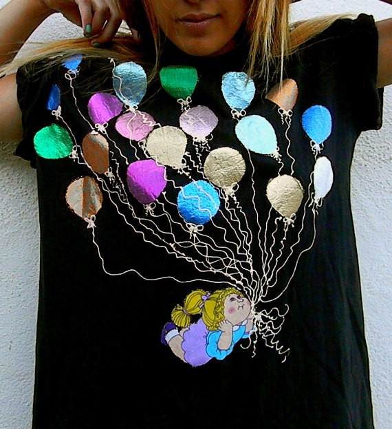 80s vintage cabbage patch kids black tshirt puffy paint tee