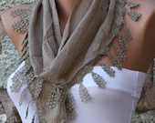 Grullo Scarf  -  Cotton Scarf  -  Cowl with Lace