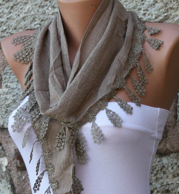 Grullo Scarf  -  Cotton Scarf  -  Cowl with Lace
