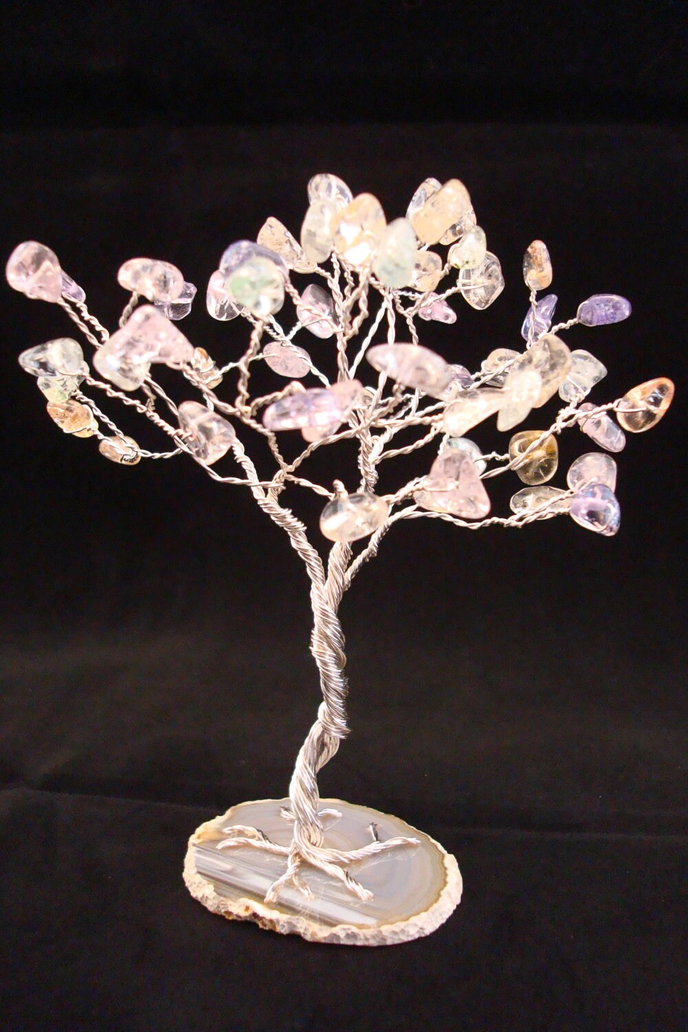 Centerpiece- Gemstone Tree, Wire Tree Sculpture, Silver, Pastel, Agate