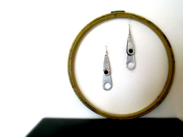 abstract modern salvaged metal earrings / ZIPPER DROP