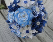 Paper Rose Kusudama Bridal Bouquet Royal Blue Dyed Roses Wedding