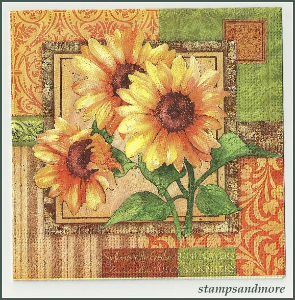 4 Sunflower Paper Decoupage Napkins -  Use For Crafts, Mixed Media, Scrapbooking, Collage And Altered Art Projects