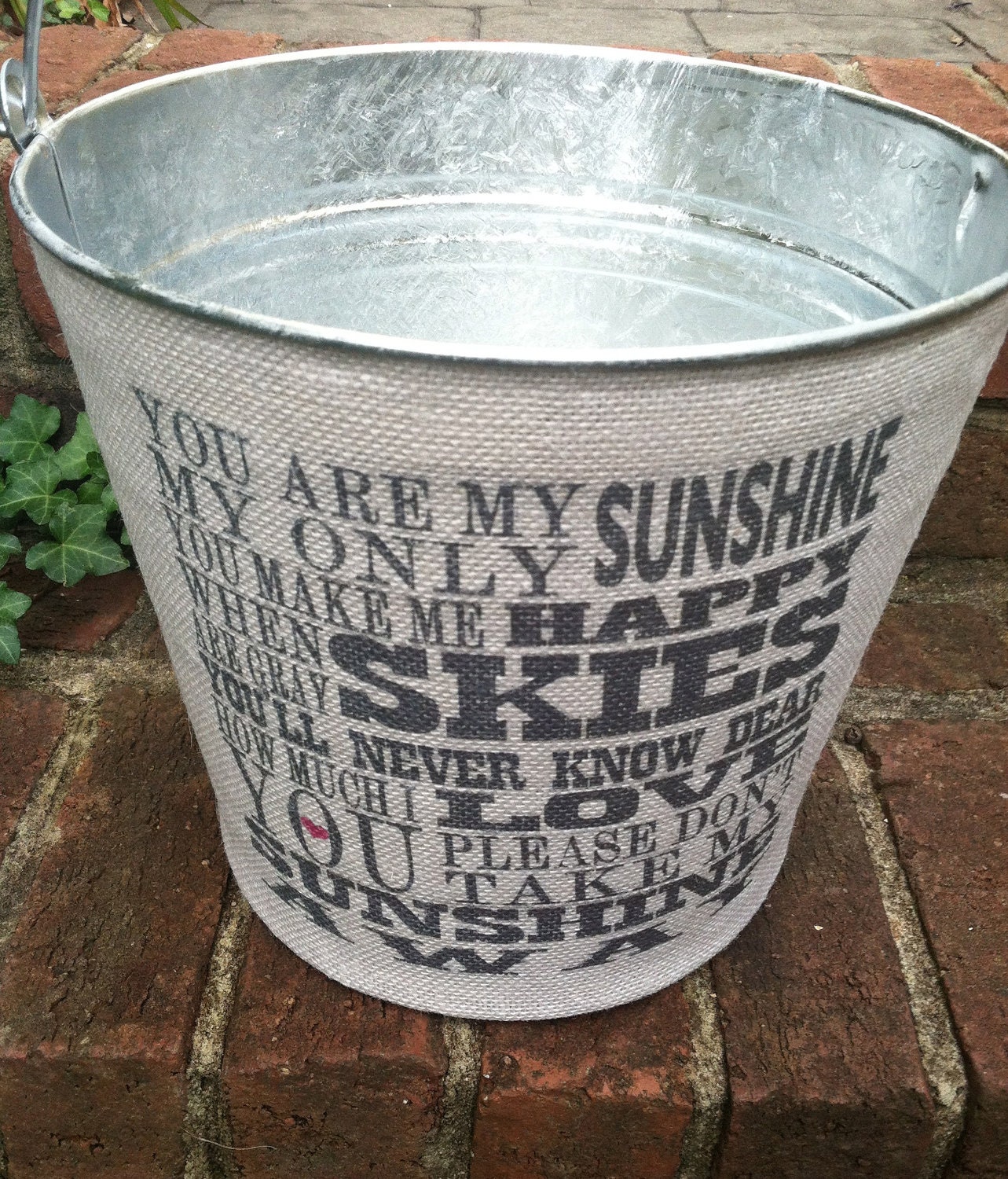 You Are My Sunshine Burlap Galvanized Bucket...unique shower gift, baby gift or  neutral nursery decor.