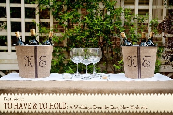 Personalized Wedding Gift Monogram Custom Burlap Wedding Decoration...perfect for wine/champagne bucket, elegant rustic/  Etsy Wedding Show