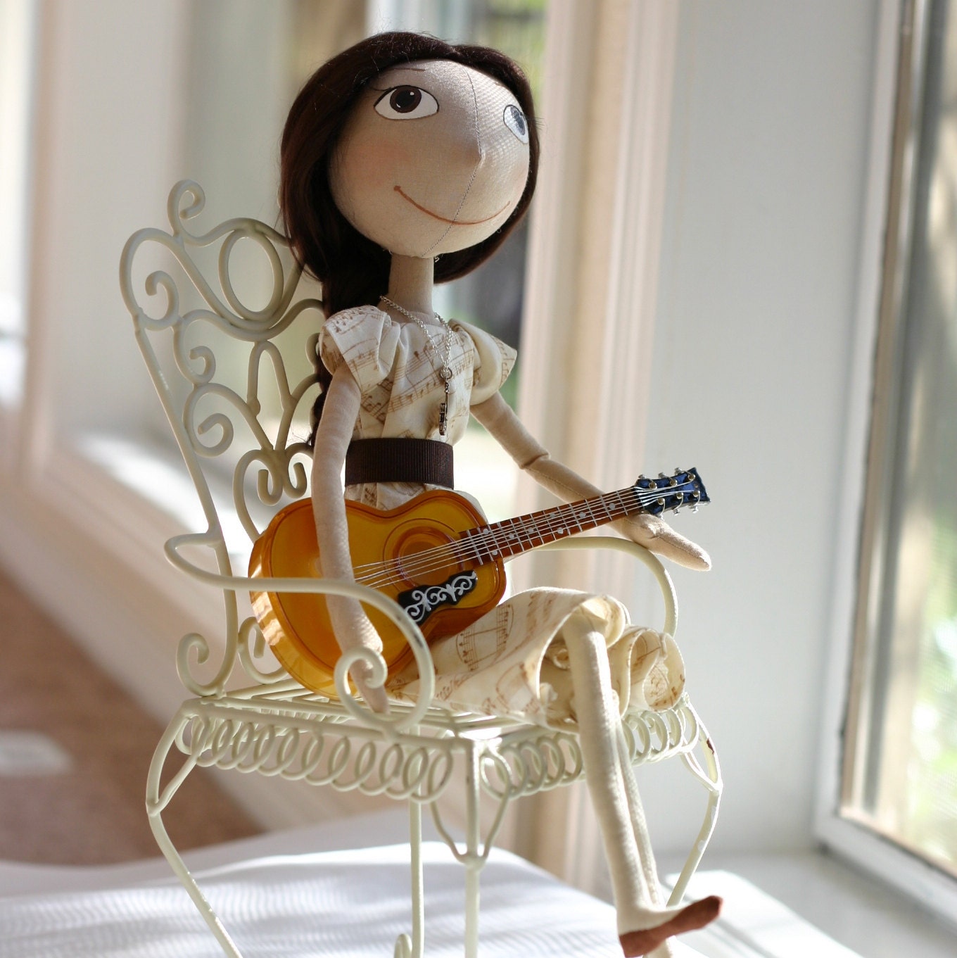 Cloth Doll Little Guitarist OOAK- made to order