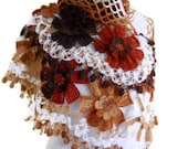 scarf, gift, valentine, valentines day, winter trends, fashion, 2012,Saffron Russet Ivory tawny,  flower shawl