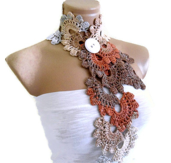 Crocheted Multi Color Bamboo Lace Neckwarmer,scarf,fashion,gift, valentine, fall trends, fashion, 2012
