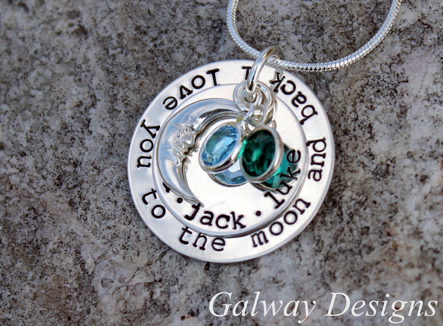 I love you to the moon and back - Hand Stamped Necklace - Sterling Silver - TYPEWRITER FONT