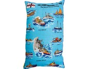 Nautical Blue Vintage Cushion 'Lifeboats Through The Ages' Upcycled tea towel cushion RNLI