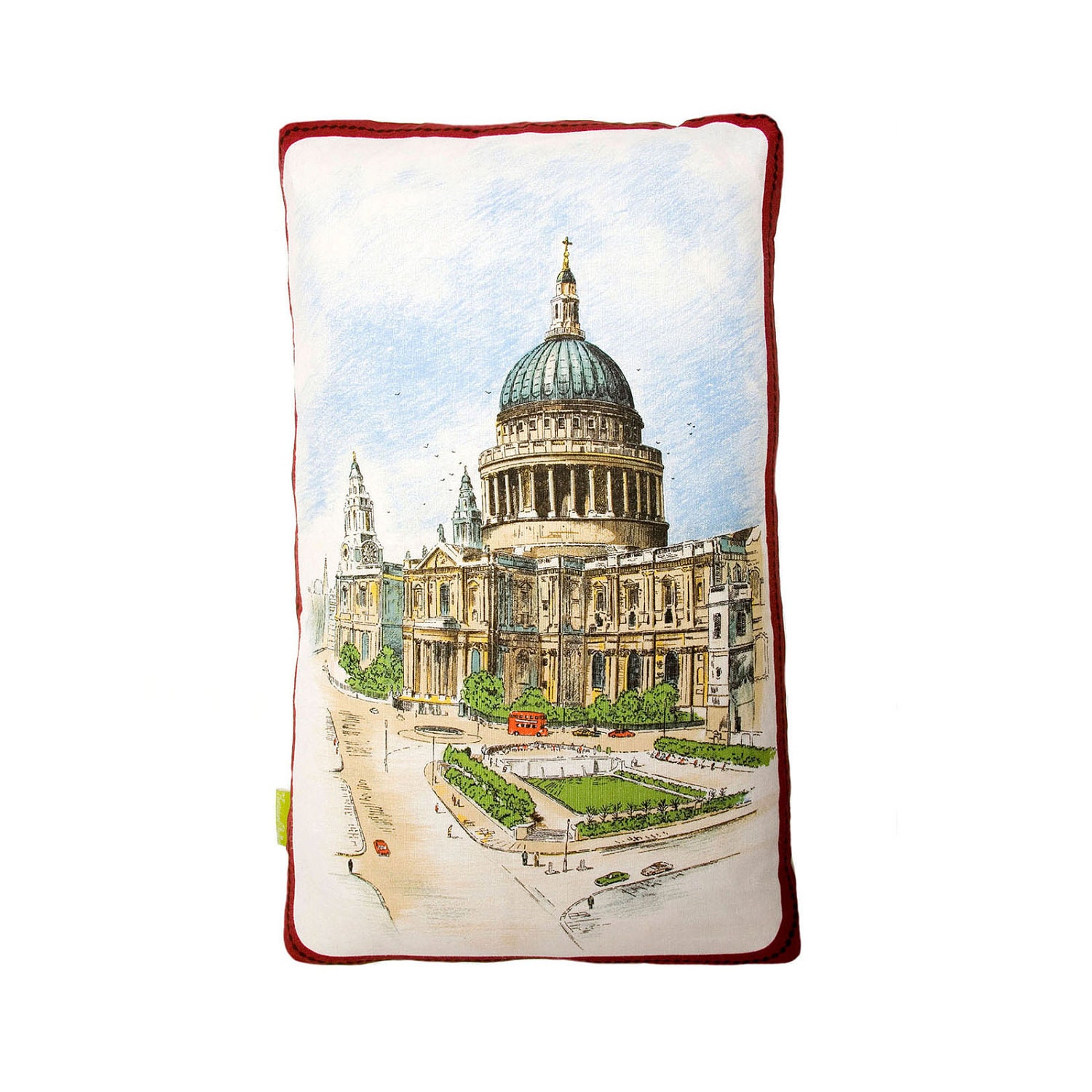 Vintage Cushion London Souvenir St Pauls Cathedral Remade Upcycled Tea Towel Pillow