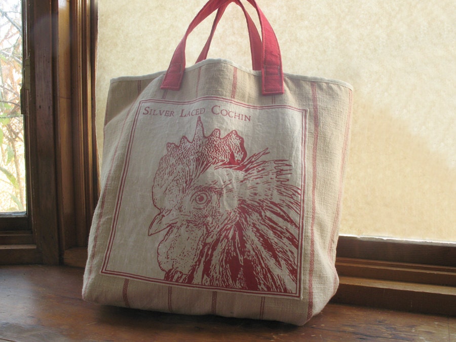 Linen Rooster Tote