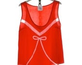 Silk Camisole Lace Tank Top Lingerie / Poppy Red White Bow Vintage Crepe / Extra Extra Large - Doris Deco Camisole