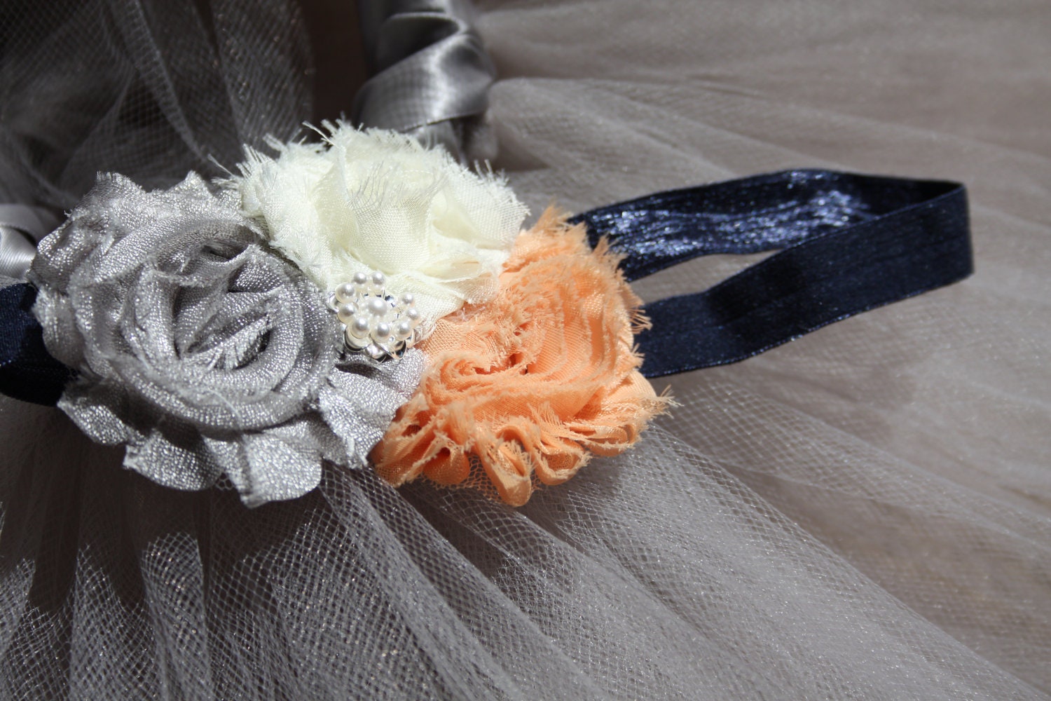 THE CALI Shabby Chiffon Frayed Flower Bow Headband - Clip - Pearl or Rhinestone Embelishment