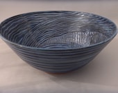 Large Terracotta Serving Bowl - Hand Carved Deep Ocean Blue
