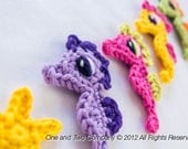 Instant Download -  PDF Crochet Pattern - Seahorse & Little Starfish Applique - Text instructions and SYMBOL CHART instructions