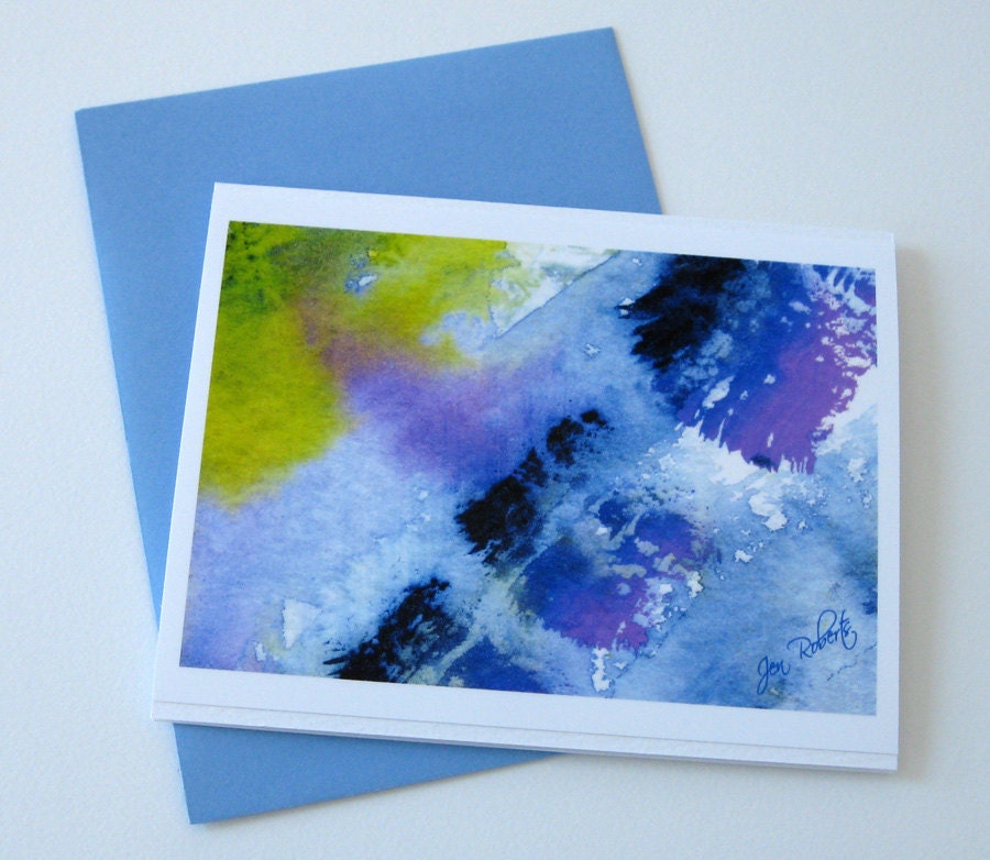 Blue Abstract Watercolor Notecard /  Handmade Card / Printed Photo Paper / Blank / Any Occasion / No.16