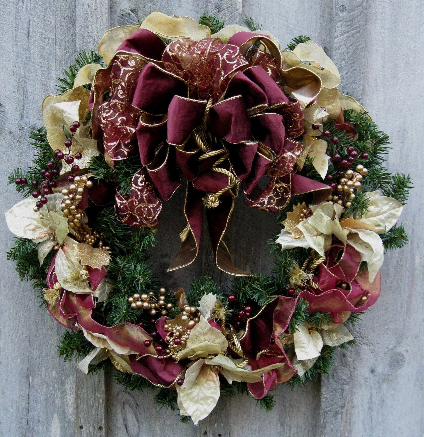 Christmas Wreath, Holiday Wreath, Elegant Décor, Designer Wreath, Victorian Poinsettia Wreath