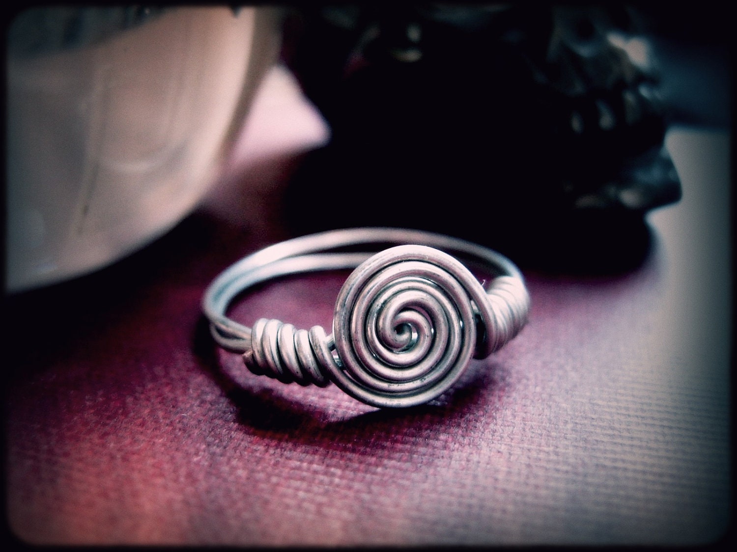 Spiral Promise Ring. Simple Wire Wrapped Rosette in Tinned Copper or Antique Copper. Silver Celtic Rose Ring in Your Size.