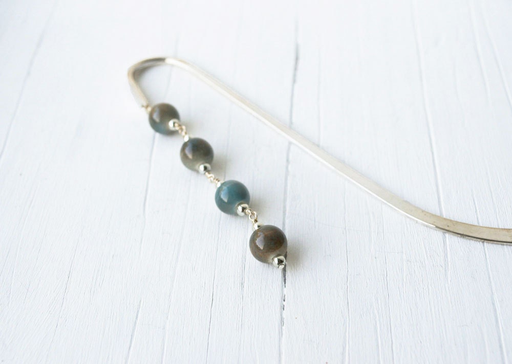 Ocean Beaded Bookmark: Handmade Beaded Bookmark, Sea Breeze, Blue, Gray, Brown, Beach, Shark Week, End of Summer, Fall