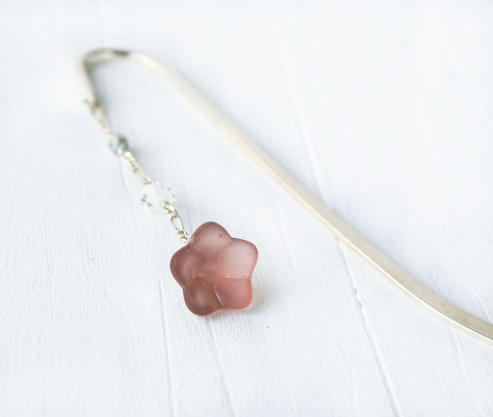 Flower Beaded Bookmark: Beaded Bookmark, Purple, Silver, Bead Bookmark, Metal Bookmark, Winter, Women, Christmas Gift