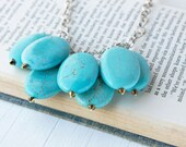 Howlite Necklace, Statement Necklace, Blue Statement Necklace, Chunky Necklace, Blue Beaded Necklace, Double Layer Teardrop Necklace