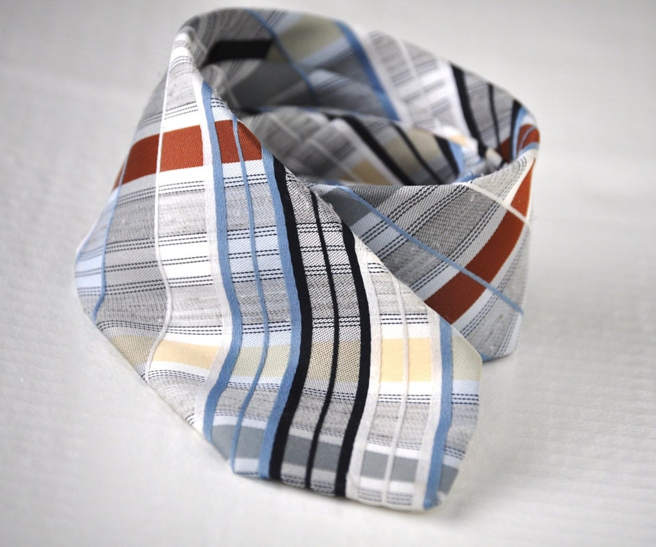 Retro Plaid Tie Mens Vintage Necktie Blues Brown Yellow Necktie Eveteam - ArmorOfModernMen