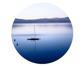 Mountain lake photography Boat Minimalist Landscape photo Blue photography 10"x10"