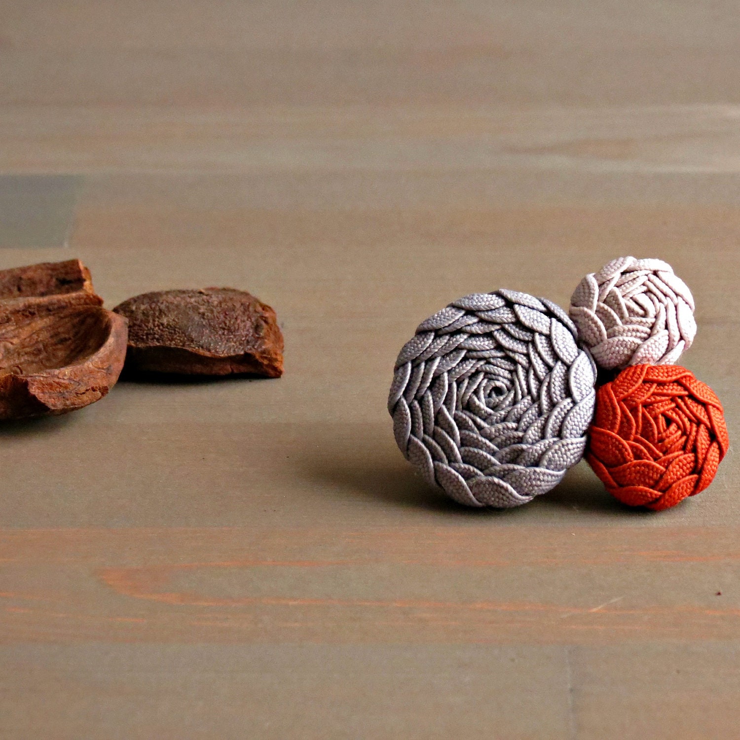 Grey and Rust Rosette Brooch Pin . Gifts for Her . Spring  . by ponyupdesigns