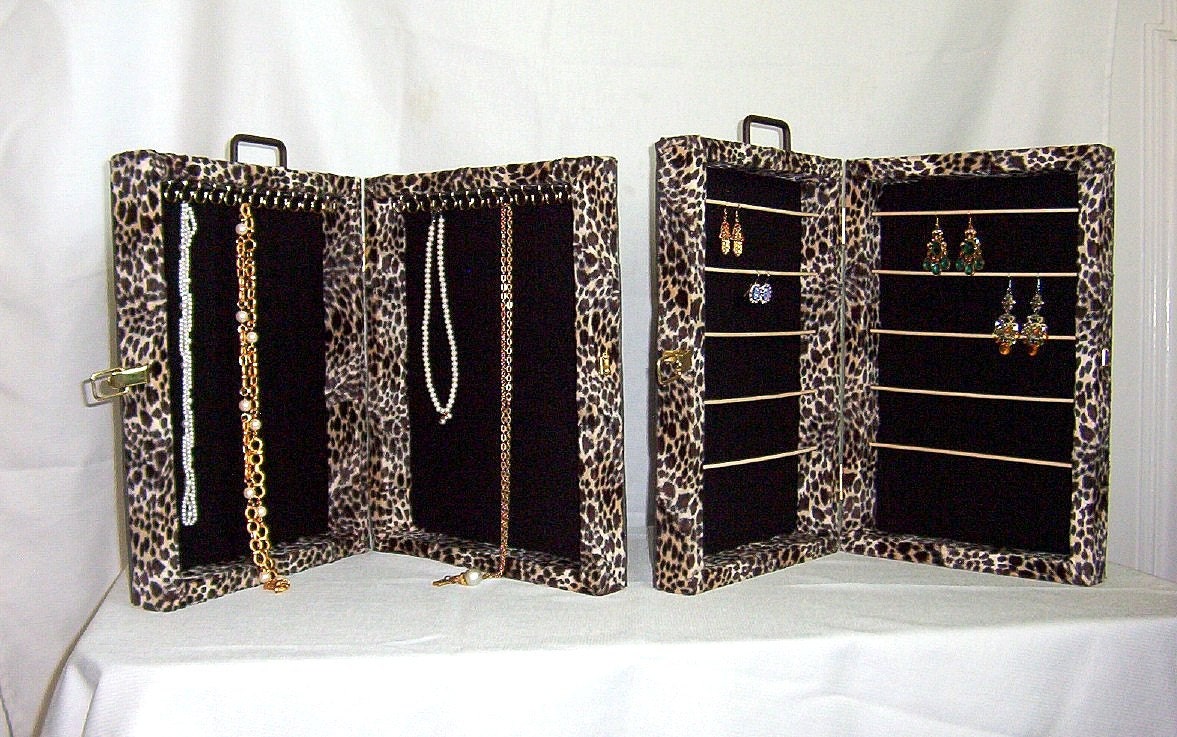 Set of Craft Show Display Cases Jewelry Cabinet for Earrings and Necklaces Leopard Print
