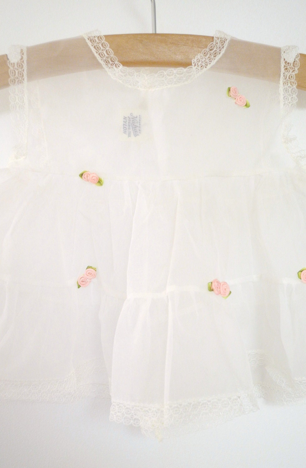 1950's White and Pink Chiffon Rosette Pinafore