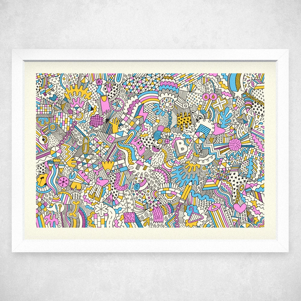 Technicolour Yawn (Colour) - A3 Art Print - typographic print, typography poster, hand lettering, typographical art, wall art, wall decor