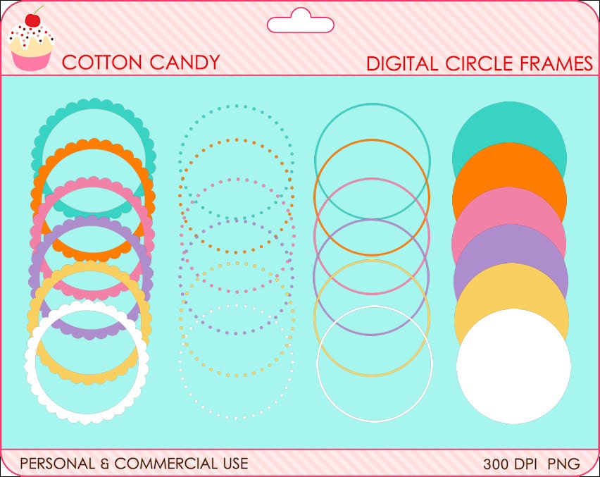 digital frames clipart scalloped circles clipart clip art - Cotton Candy Circle Frames Digital Clipart