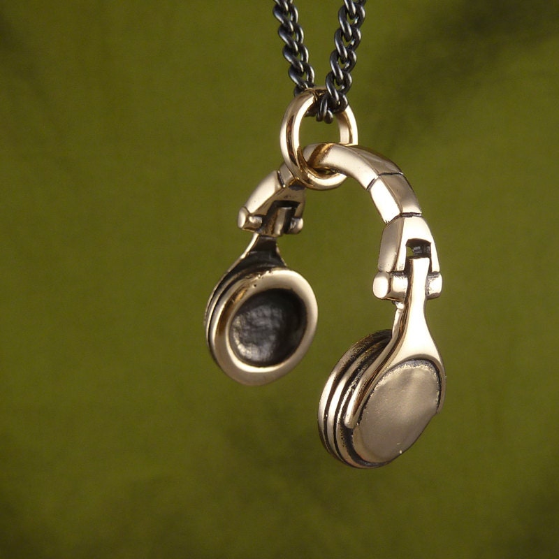 Headphones Necklace Bronze Headphone Pendant on 24 by LostApostle