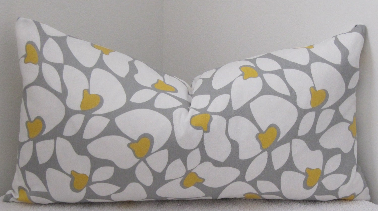 Helen Grey and Corn Yellow Pillow Cover- Zig Zag Chevron Pillowcase  - Lumbar Pillow Cover 14"x24"
