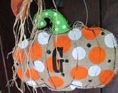 Burlap Pumpkin with Single Initial Burlap Door Hanger Fall