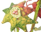 SALE 20 PERCENT OFF List Price - Multi Media Sculpture Fabric Flowers Lime Pink Home Decor