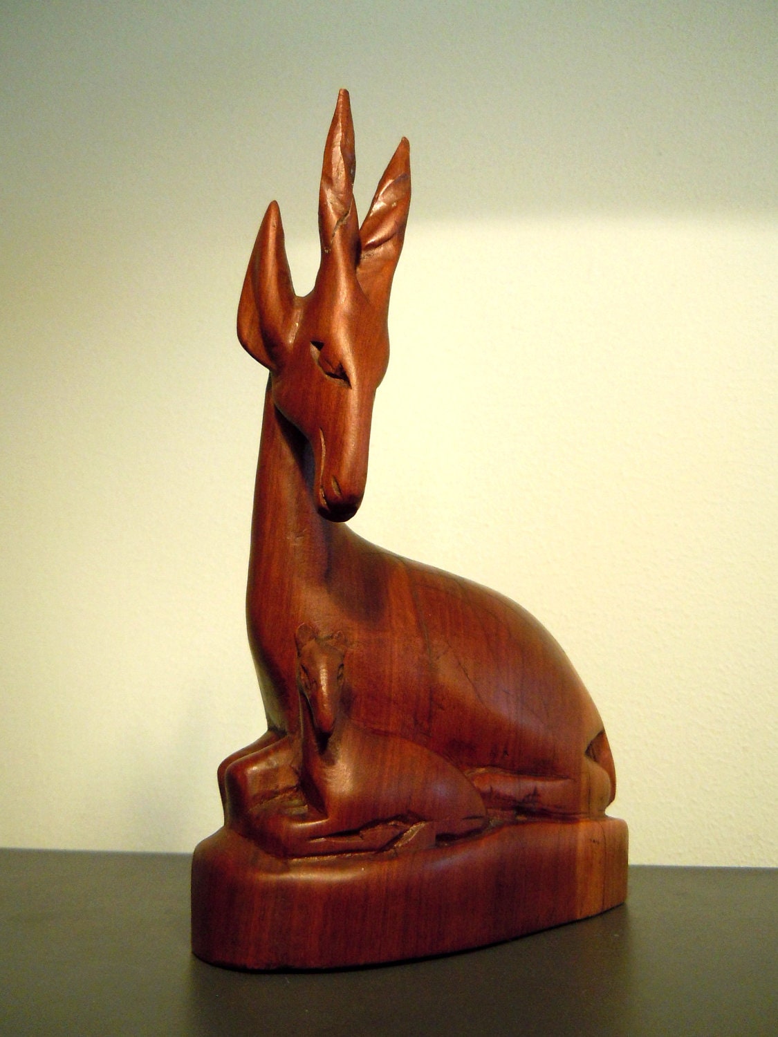 Hand carved gazelle with cute baby