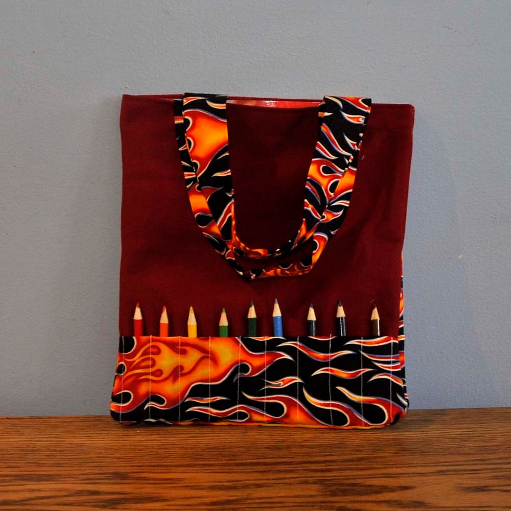 Personalized Crayon Bag, SALE, Retro Flames, Eco- Friendly