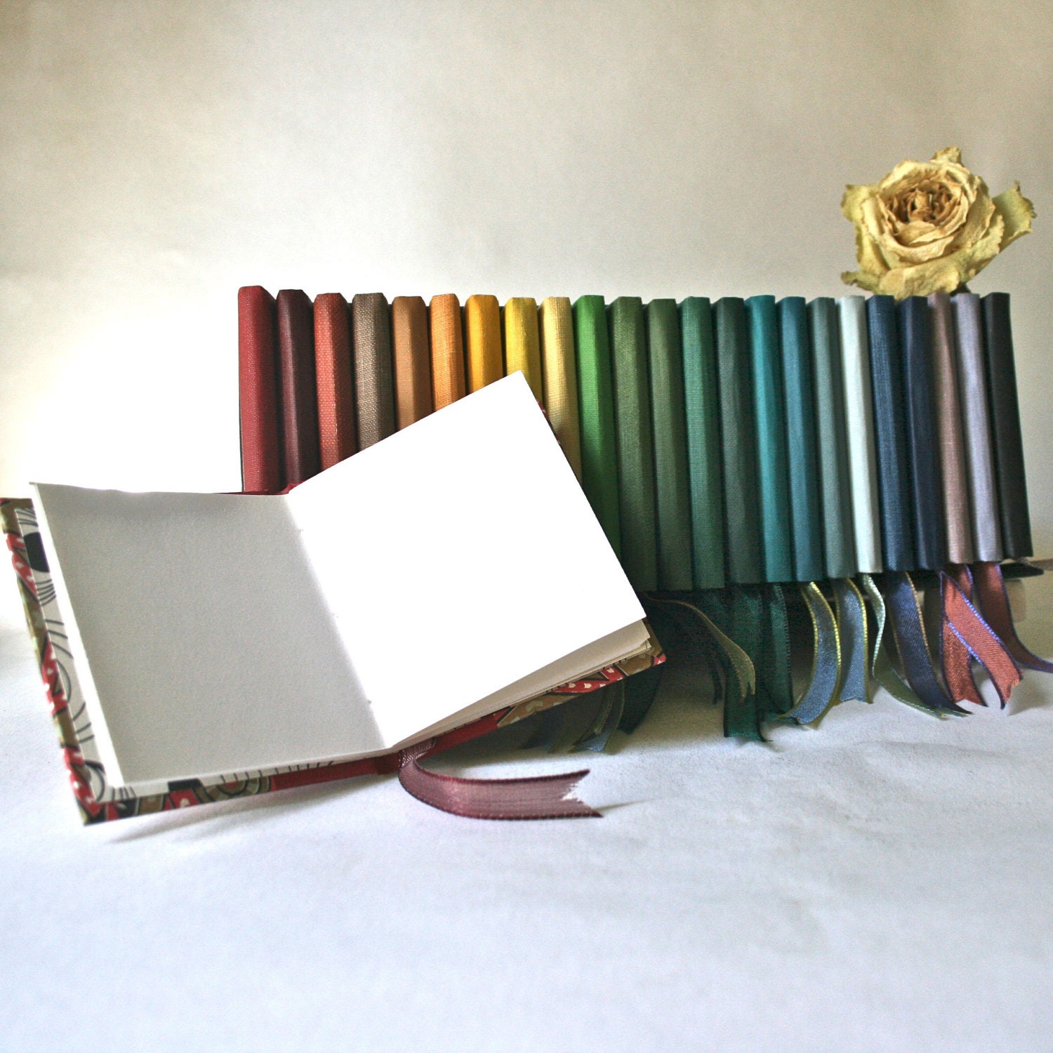 24 Handbound Multicolor Blank Books in Custom Shelf