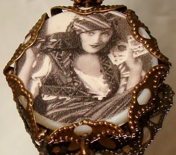 Vintage gypsy fortune teller image bead charm by imagebeadjewelry