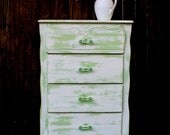 SALE Rustic Apple Green White Distressed Shabby Cottage Dresser Glass Handles