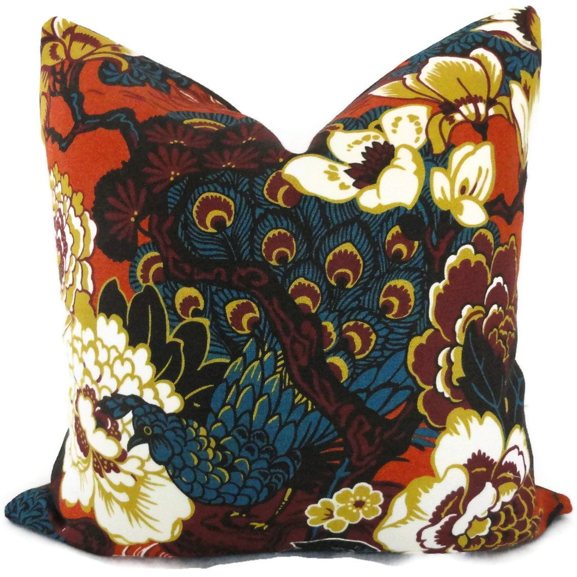 Schumacher Cinnabar Shanghai Peacock Decorative Pillow Cover, Accent Pillow, Throw Pillow, Toss Pillow