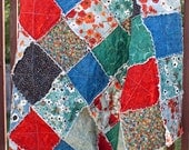 SALE 20% OFF Red and Teal and Black and Blue Poppies, Gallery Fiori, Large Throw Rag Quilt, READY to ship
