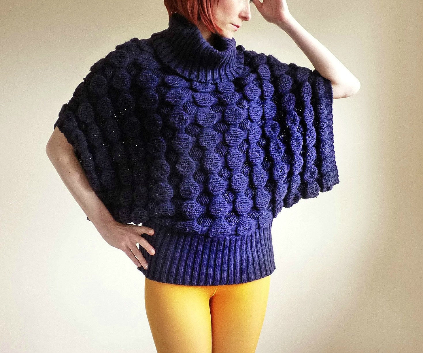 SALE 80s Sweater with Dolman Sleeves in Navy Blue Small Medium Large Size