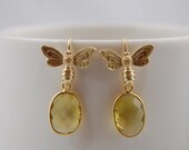 16k matte gold plated bee and yellow bezelled quartz earrings